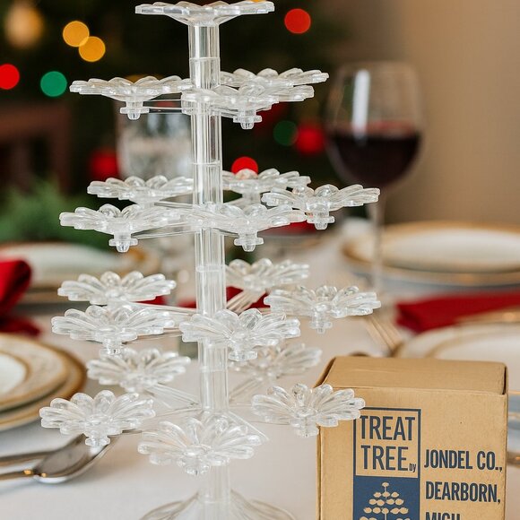 Vintage Clear Daisy Flower Tree Stand Tiered Candy Nut Holder Mid Century Plasti - Picture 2 of 7